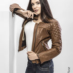 Dámská kožená bunda na motorku 4SR Scrambler Cognac – celkový pohled