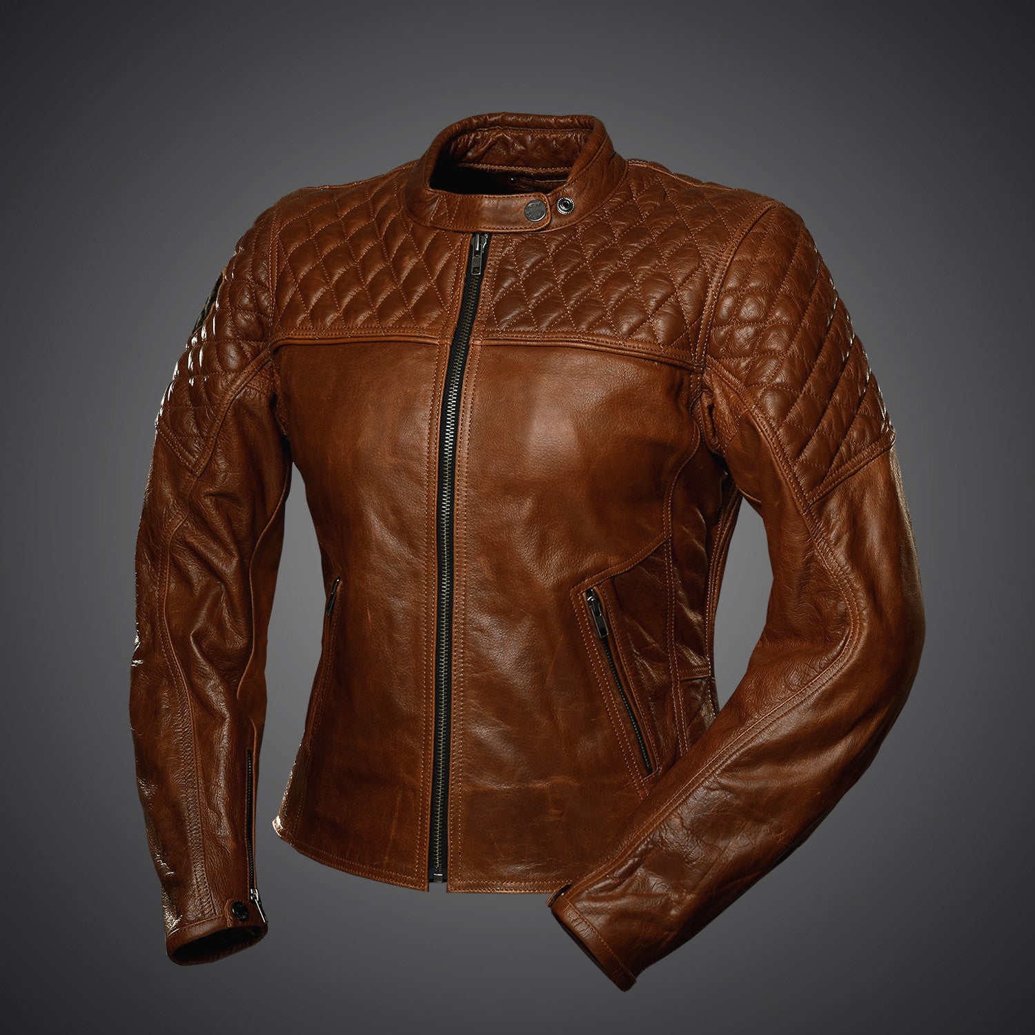 Dámská bunda na motorku 4SR Scrambler Lady Cognac – pohled zepředu