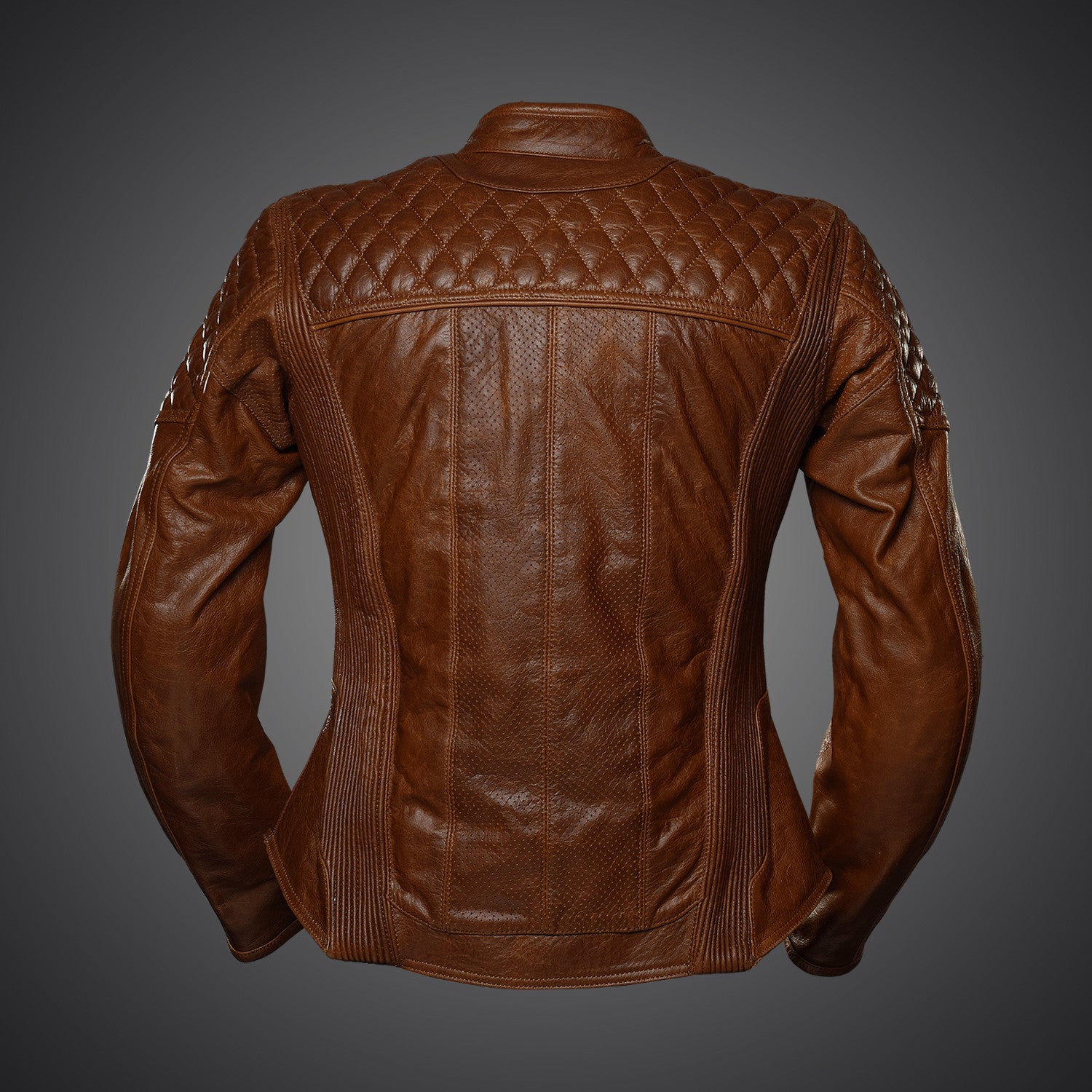 Dámská bunda na motorku 4SR Scrambler Lady Cognac – pohled zezadu