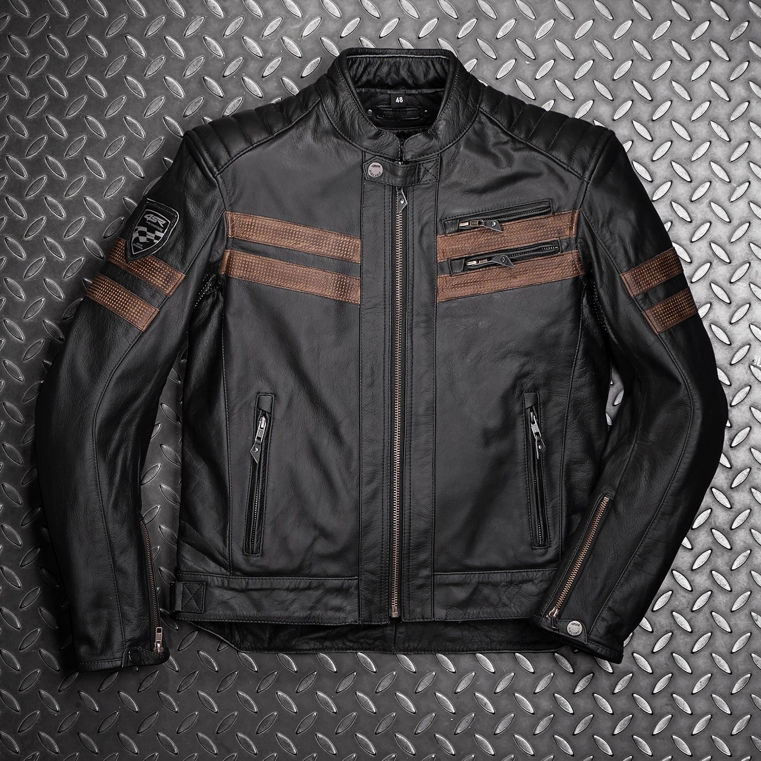 Kožená bunda na motorku 4SR Cool Evo Brown – detail
