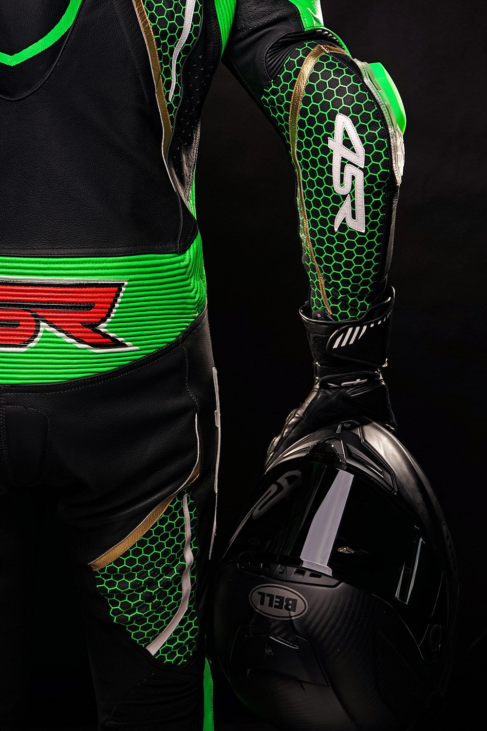 Závodní kombinéza na motorku 4SR Racing Monster Green AR – detail