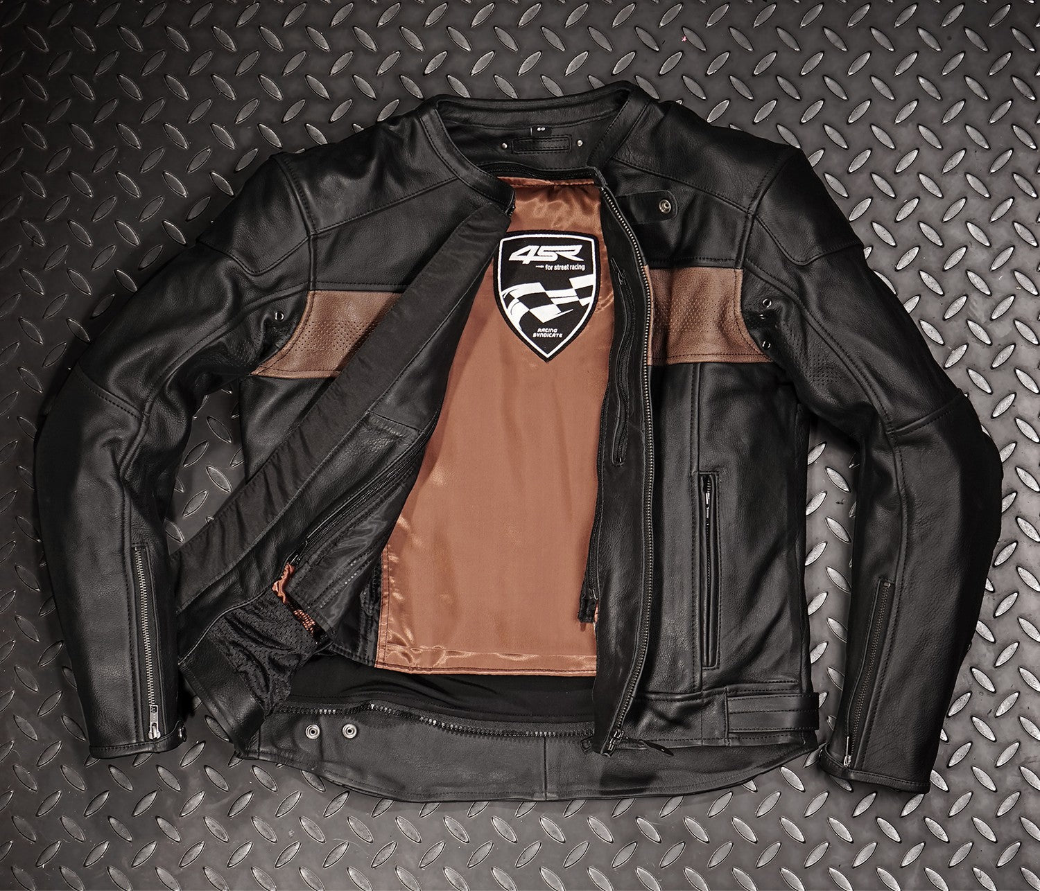 Kožená bunda na motorku 4SR Hooligan Brown – detail materiálu