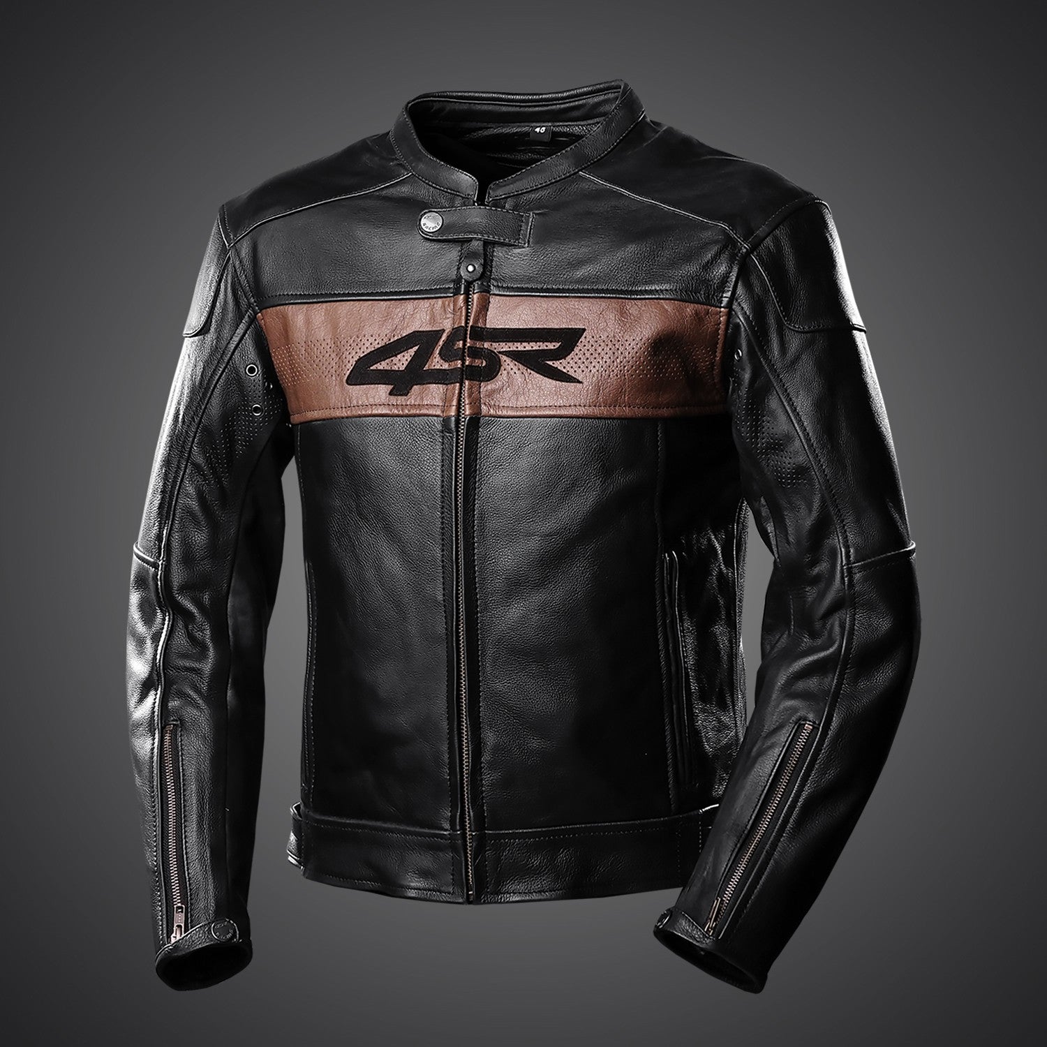 Kožená bunda na motorku 4SR Hooligan Brown – pohled zepředu