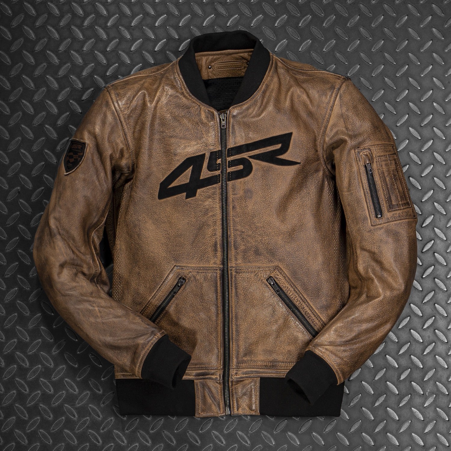 Kožená bunda na motorku 4SR Bomber Jacket Brown Patina – detail