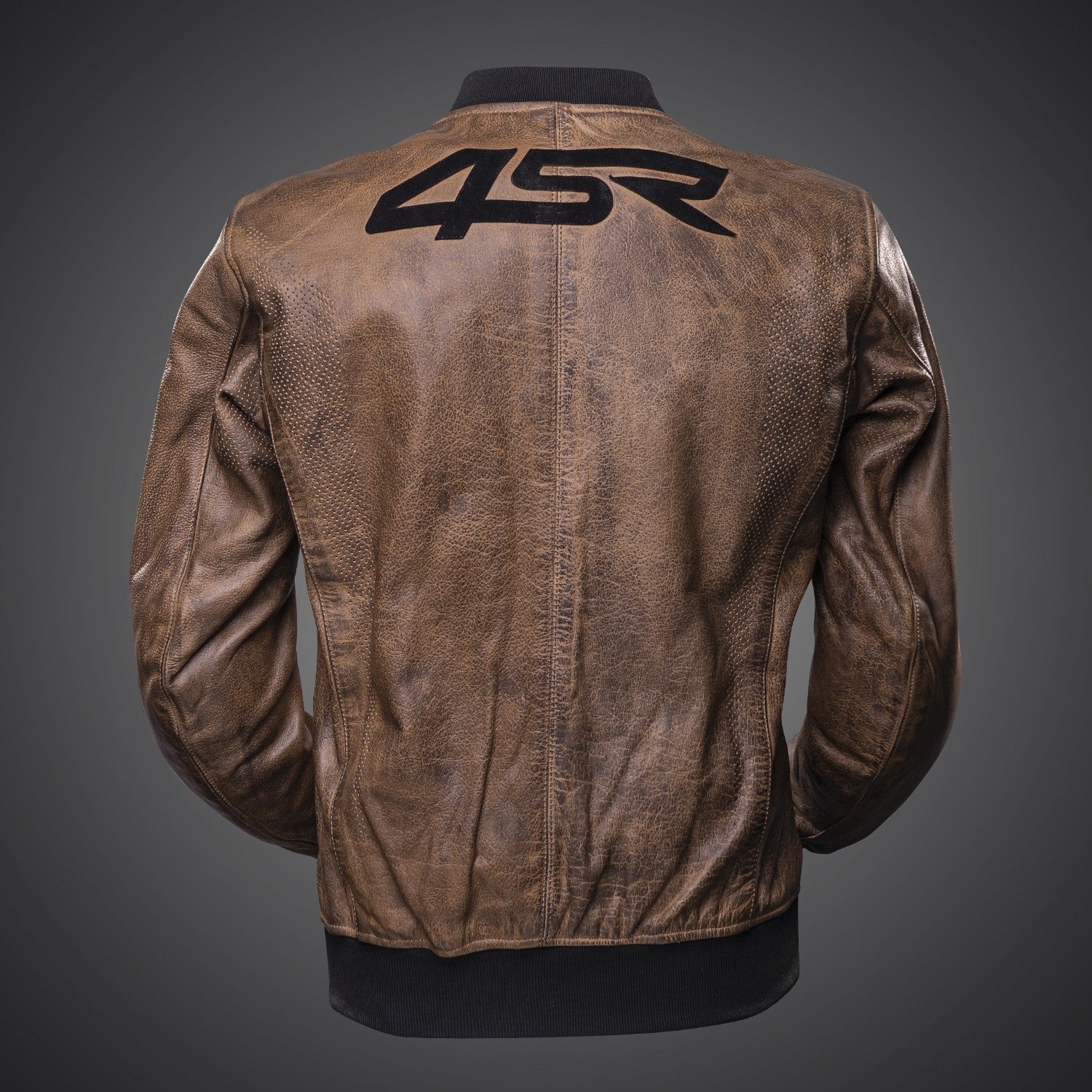 Kožená bunda na motorku 4SR Bomber Jacket Brown Patina – pohled zezadu