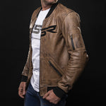 Kožená bunda na motorku 4SR Bomber Jacket Brown Patina – detail