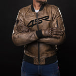 Kožená bunda na motorku 4SR Bomber Jacket Brown Patina – detail