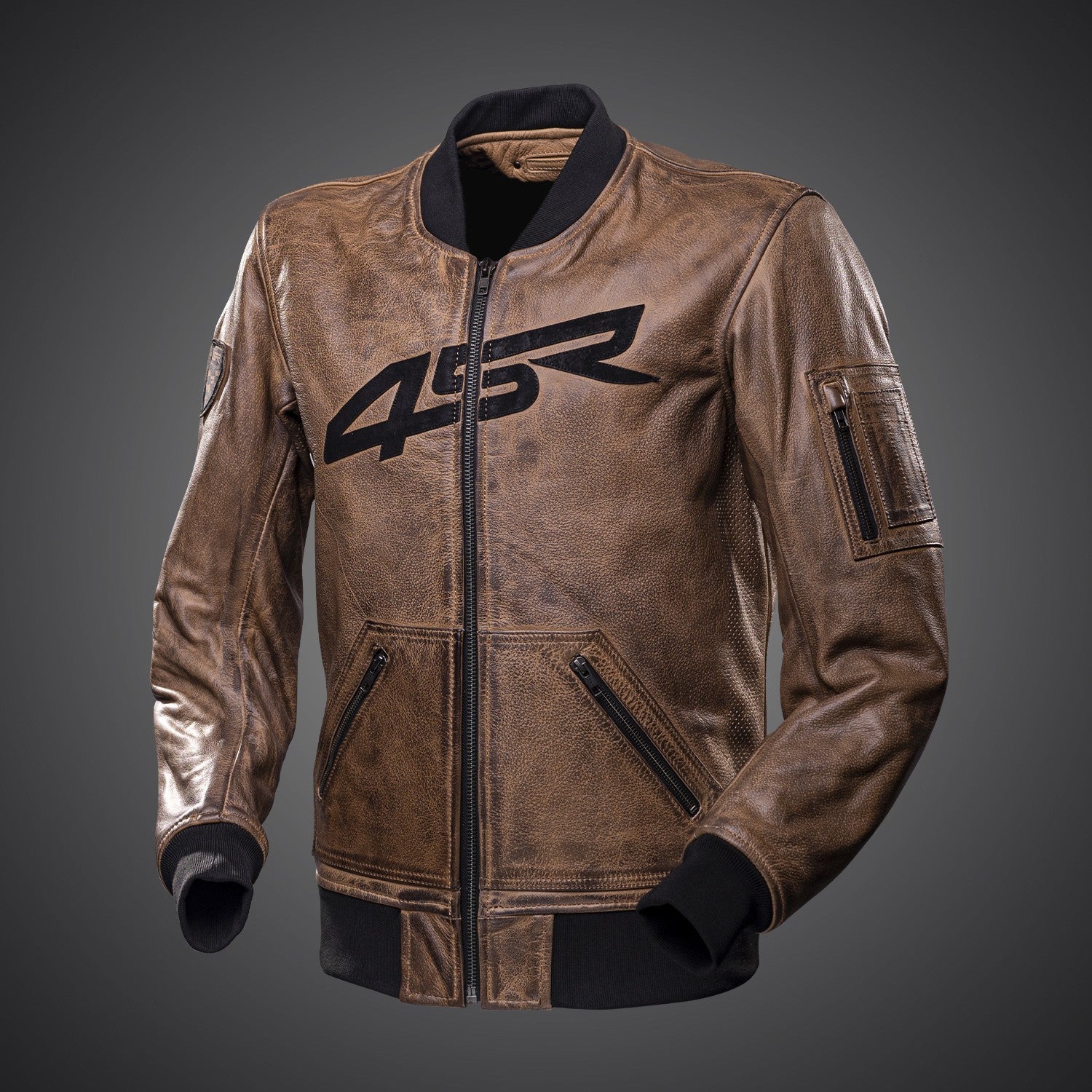 Kožená bunda na motorku 4SR Bomber Jacket Brown Patina – pohled zepředu
