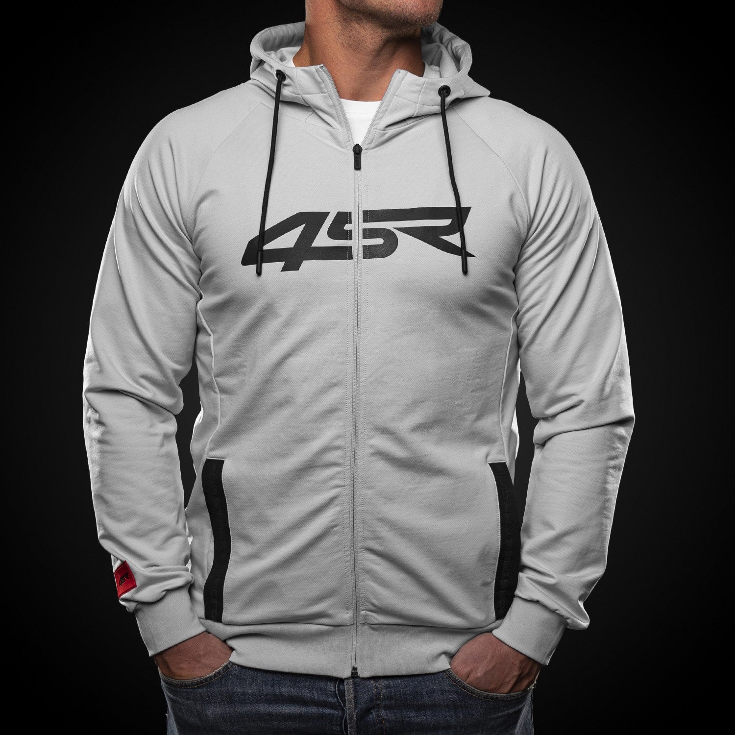 Mikina na motorku 4SR Logo Zip Grey – pohled zepředu