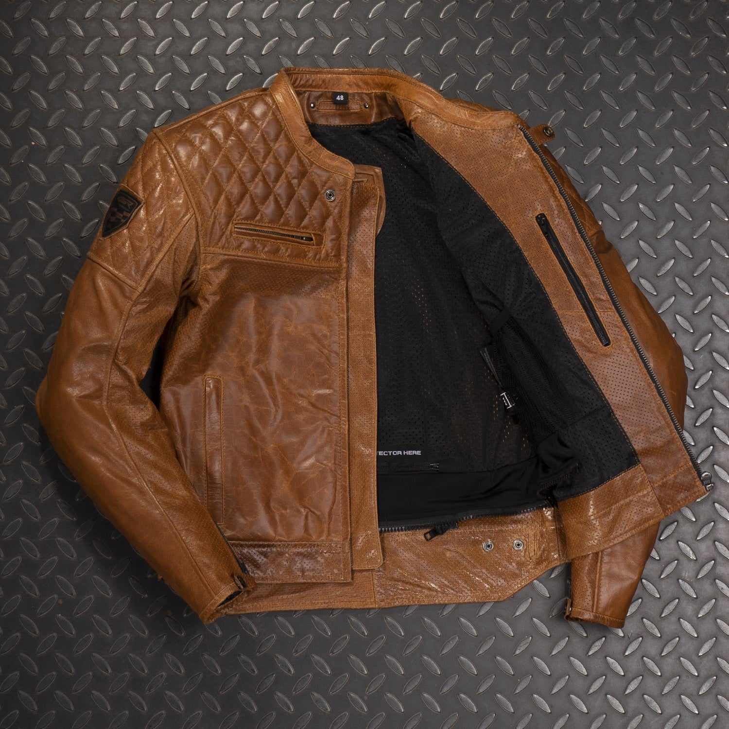 Kožená bunda na motorku 4SR Scrambler Cognac II – detail