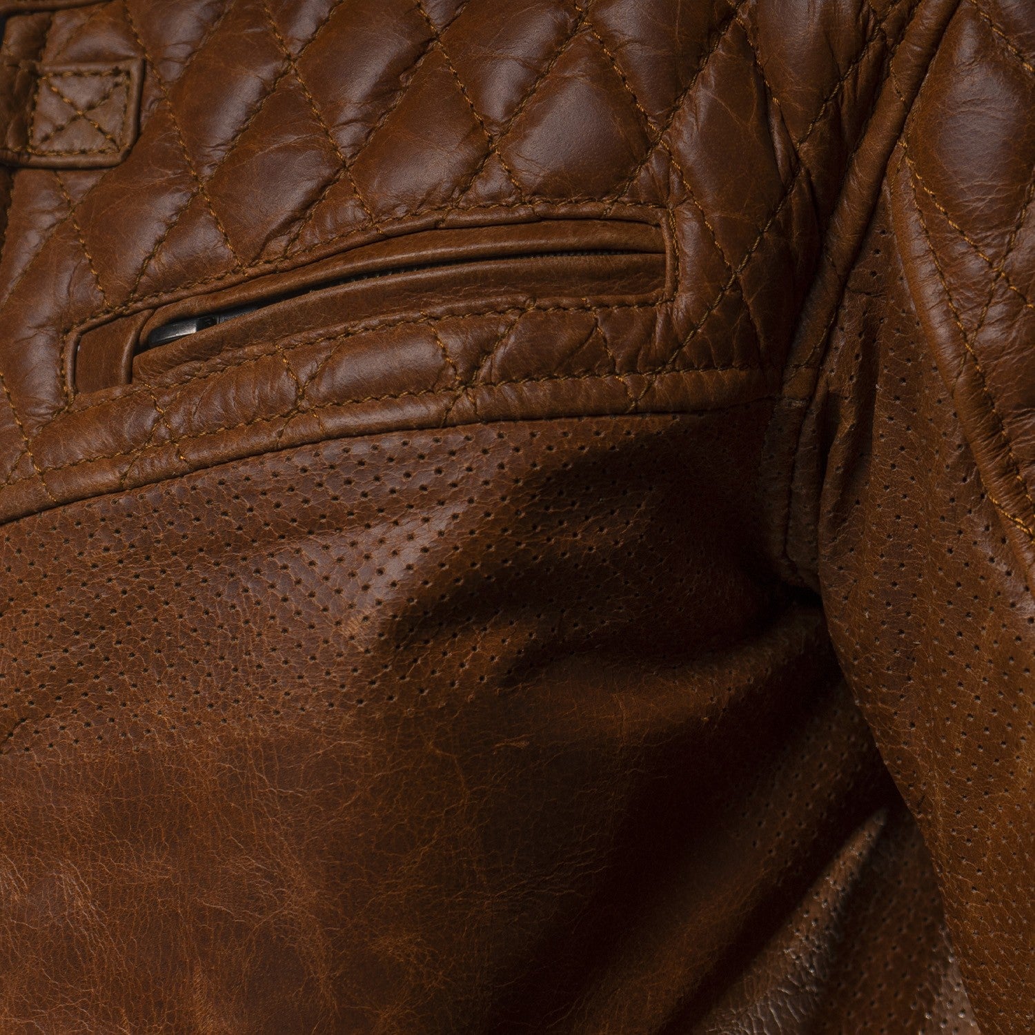 Kožená bunda na motorku 4SR Scrambler Cognac II – detail