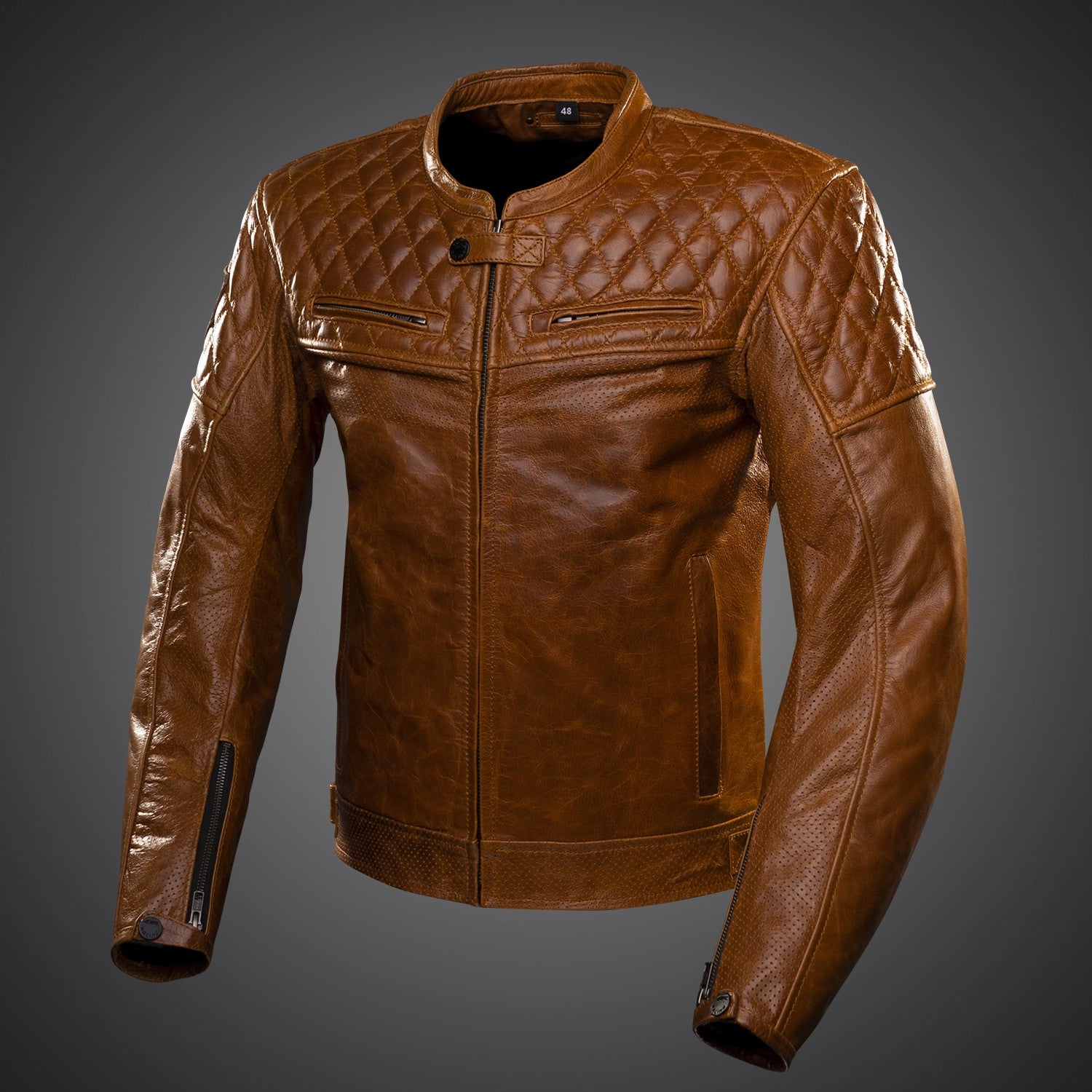 Kožená bunda na motorku 4SR Scrambler Cognac II – pohled zepředu