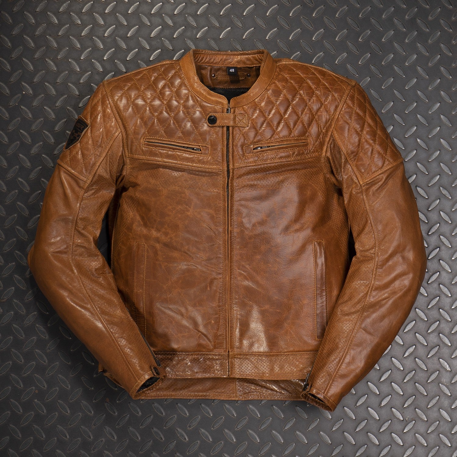 Kožená bunda na motorku 4SR Scrambler Cognac II – detail