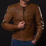 Kožená bunda na motorku 4SR Scrambler Cognac II – celkový pohled