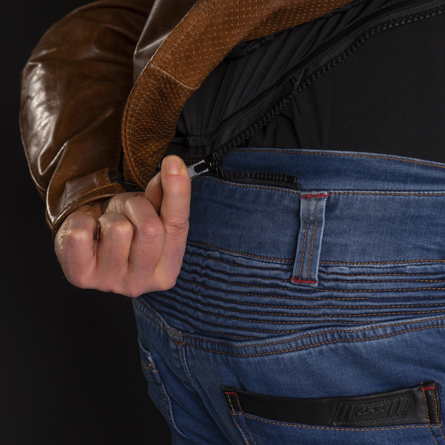 Kožená bunda na motorku 4SR Scrambler Cognac II – detail