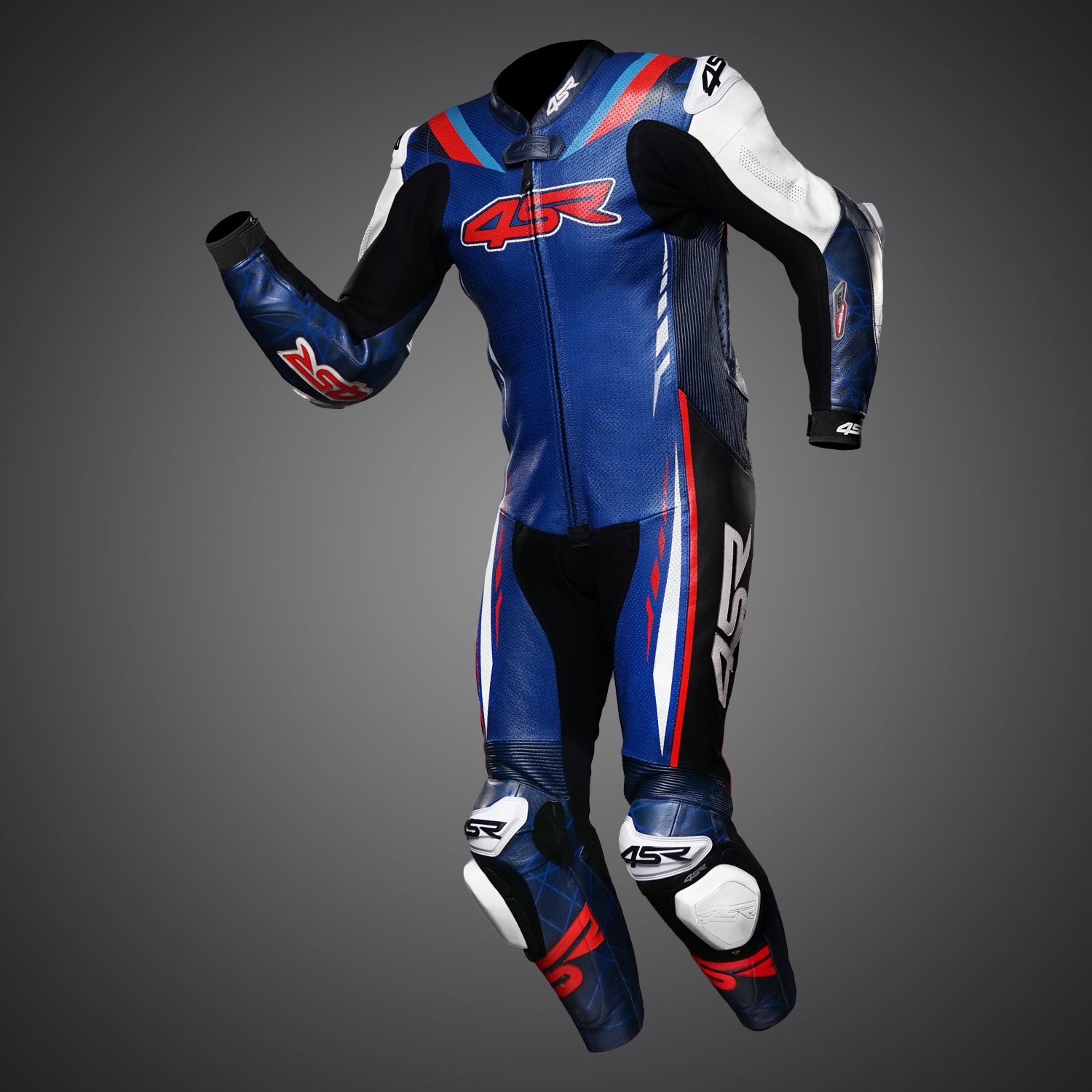 Závodní kombinéza na motorku 4SR Racing Blue AR – pohled zepředu