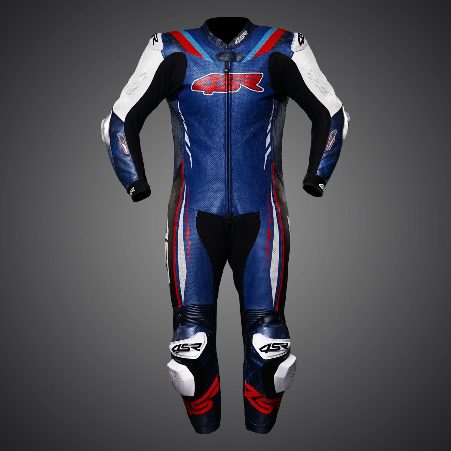 Závodní kombinéza na motorku 4SR Racing Blue AR – pohled zezadu