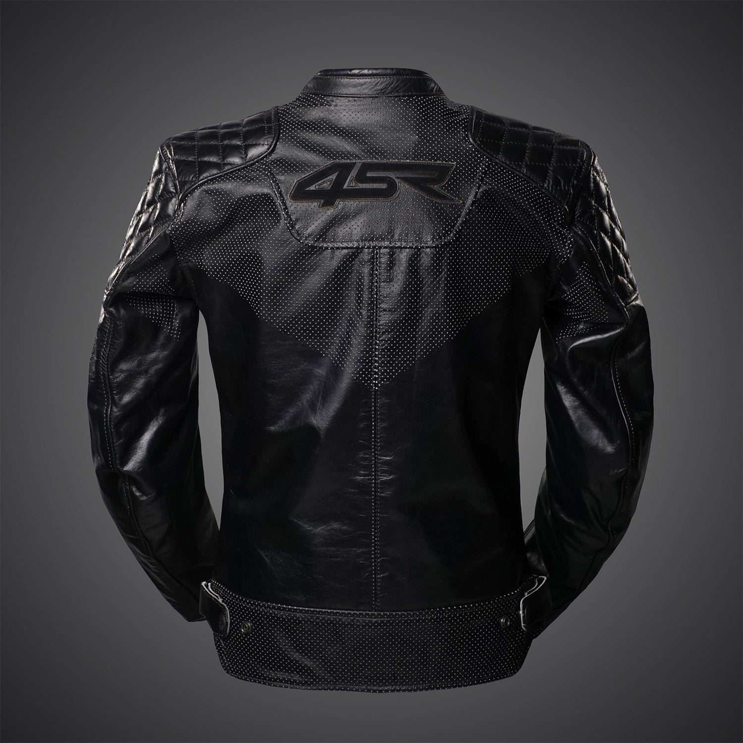 Kožená bunda na motorku 4SR Scrambler Petroleum II – pohled zezadu
