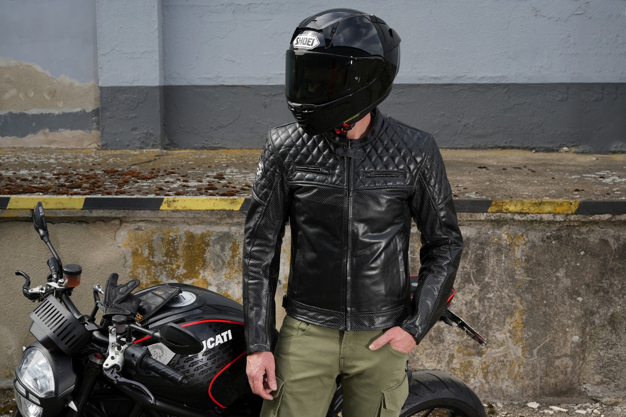 Kožená bunda na motorku 4SR Scrambler Petroleum II – celkový pohled