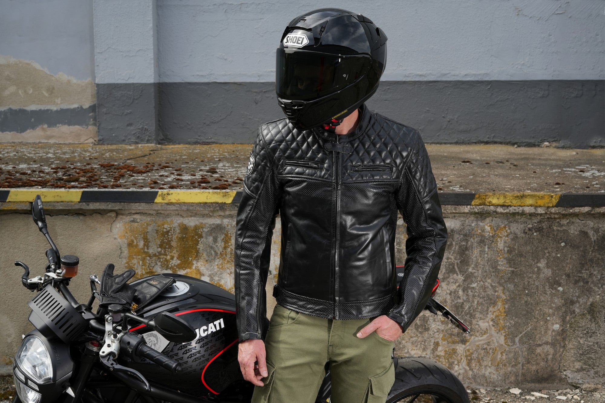 Kožená bunda na motorku 4SR Scrambler Petroleum II – celkový pohled