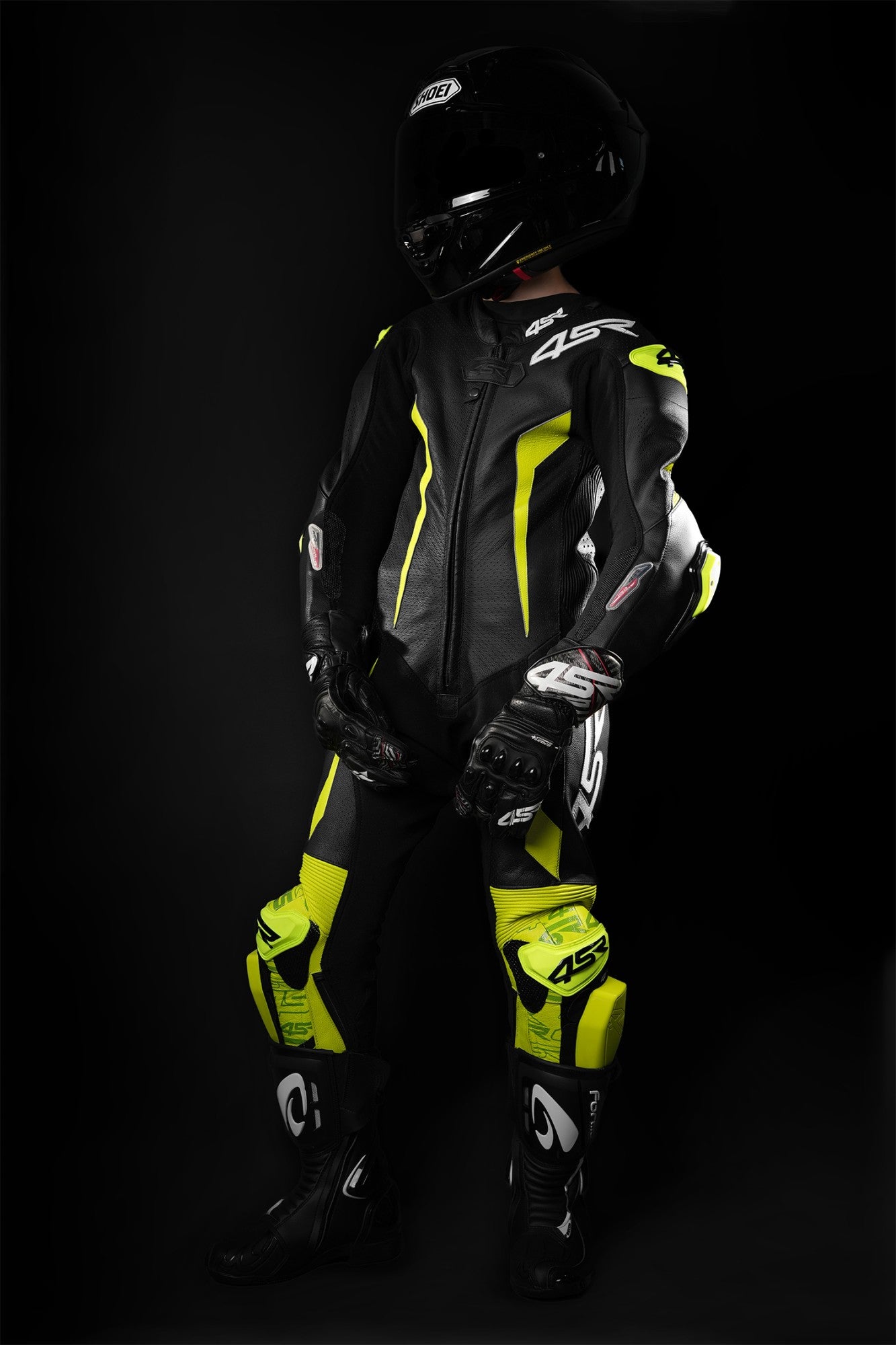 Dětská závodní kombinéza na motorku 4SR Racing Junior Yellow AR – celkový pohled