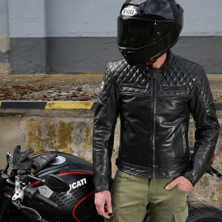 4SR leather motorcycle jacket Scrambler Petroleum II