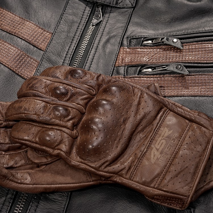 4SR motorcycle leather jacket Cool Evo Brown & Monster Brown Gloves