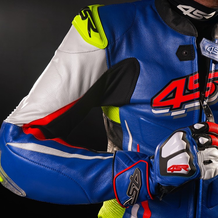 Motorcycle racing gloves Stingray Race Spec Blue by 4SR & RR Evo III Cobalt Blue motorcycle leathers