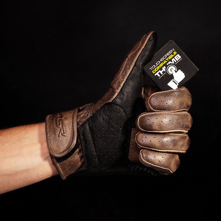 4SR fully perforated gloves Monster Evo Brown - touch screen thumb