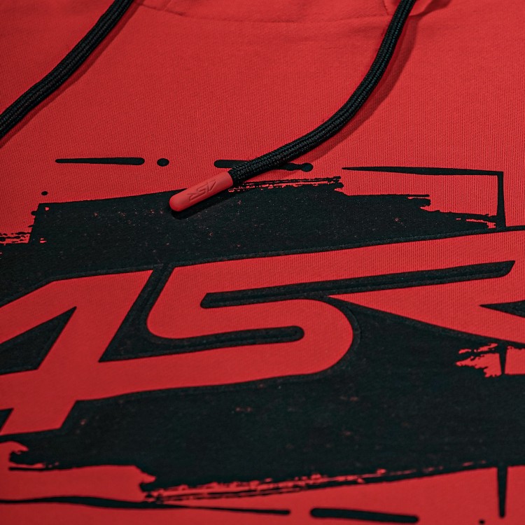 4SR Hoodie Drift Red - detail of printing on the chest