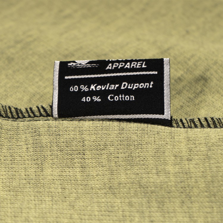 Kevlarová mikina - rubová část s informací o složení materiálu (60 % Kevlar, 40 % Bavlna)