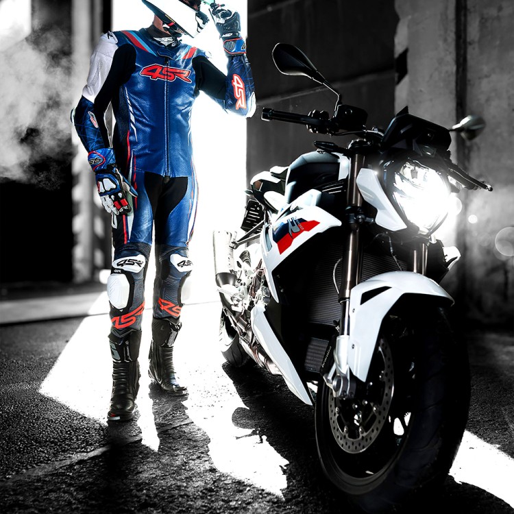4SR one-piece suit Racing Blue AR Airbag Ready & BMW S1000R